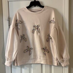 Cream Sweatshirt with Floral Bows
